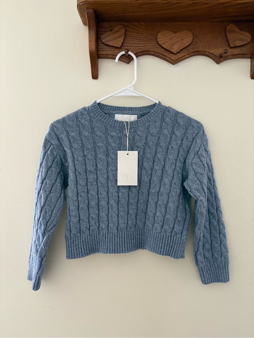 Zara Blue Cable Knit Cropped Sweater Girls Size 6-7